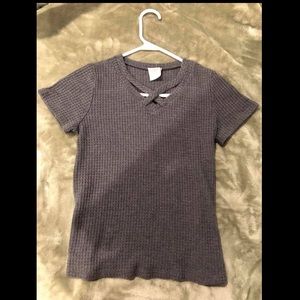 Criss-cross front waffle knit tee